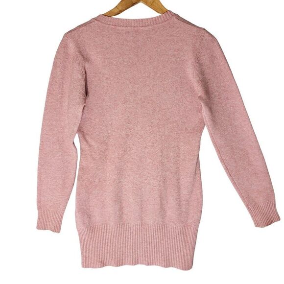 Evelin Italian Cable Knit Sweater Womens M Pink Vneck Long Sleeve Modal Barbie - Picture 2 of 10